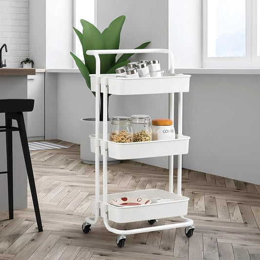 3-Tier Rolling Kitchen Storage Trolley(White)