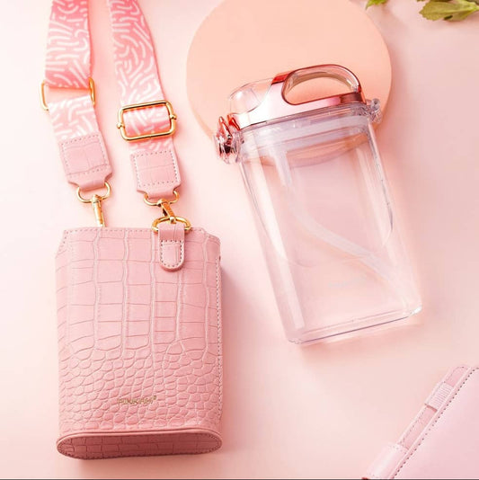 Elegant Water Bottle with Pouch-Pink
