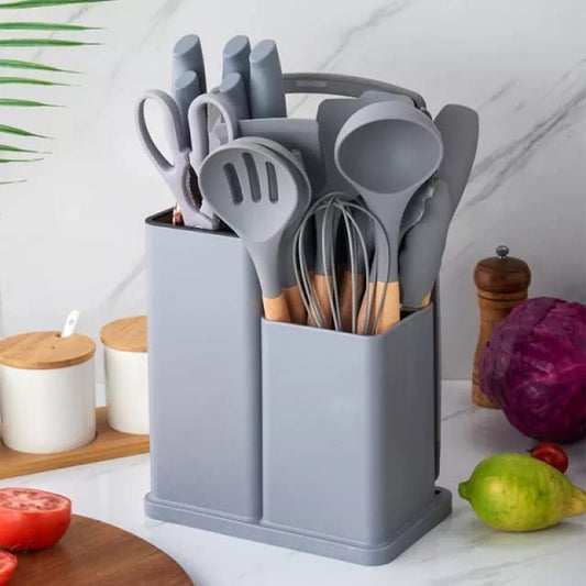19 Pcs Silicone Cooking Kitchen Utensils Set Grey