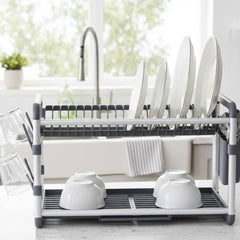 2-Tier Aluminium Dish Drying Rack-Silver