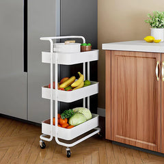 3-Tier Rolling Kitchen Storage Trolley(White)