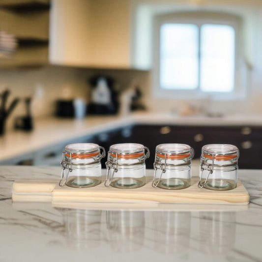 4 Pc Jar Set With Wooden Tray