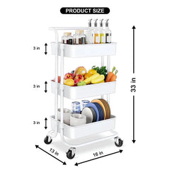 3-Tier Rolling Kitchen Storage Trolley (Black)
