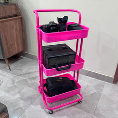 3-Tier Rolling Kitchen Storage Trolley(Dark Pink)