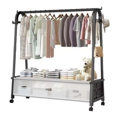 Movable Standing Clothes Rack With Wheels