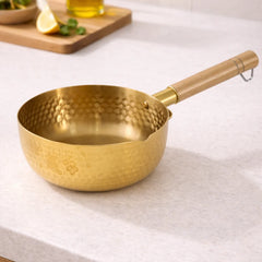 Golden Sauce Pan with Wooden Handle