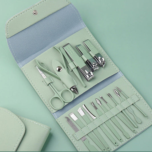 16 Pieces Set Nail Care Tools -Light Green