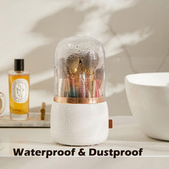 360°Rotating Base Makeup Brush Holder with Lid-White