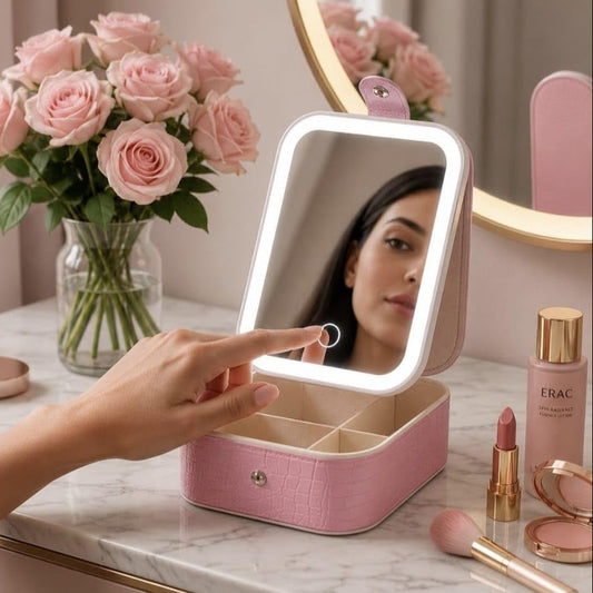 Travel Makeup Mirror with Light-Pink