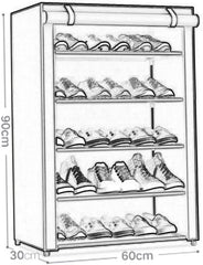 5 Tier Shoe Rack With Dustproof Cover-Black