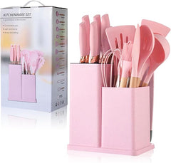 19 Pcs Silicone Cooking Kitchen Utensils Set Pink