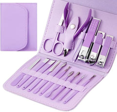 16 Pieces Set Nail Care Tools -Purple