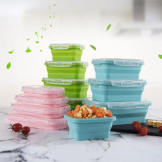 4 Pcs Silicone Foldable Food Container Square