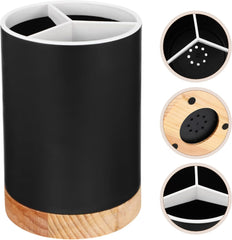 Wood Base Cutlery Storage Container-Black