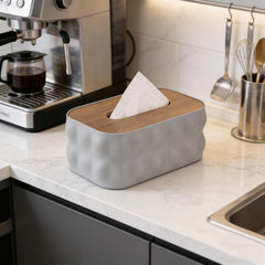 Napkin Holder With Wooden Lid-Grey