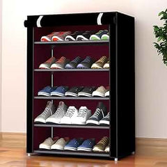 5 Tier Shoe Rack With Dustproof Cover-Black