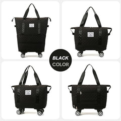 Expandable Duffel Bag with Rolling Wheels-Black