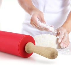Wooden Handle Silicone Rolling Pin-Red