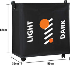 3 Section Laundry Basket with Wheels-Black