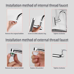 4 in 1 Waterfall Kitchen Faucet, 360° Swivel Faucet