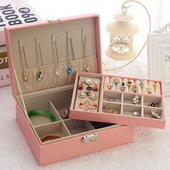 Double Layer Leather Jewellery Box-Pink