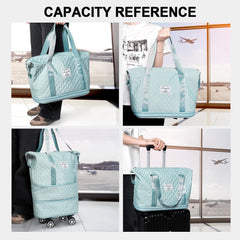 Expandable Duffel Bag with Rolling Wheels-Light Green