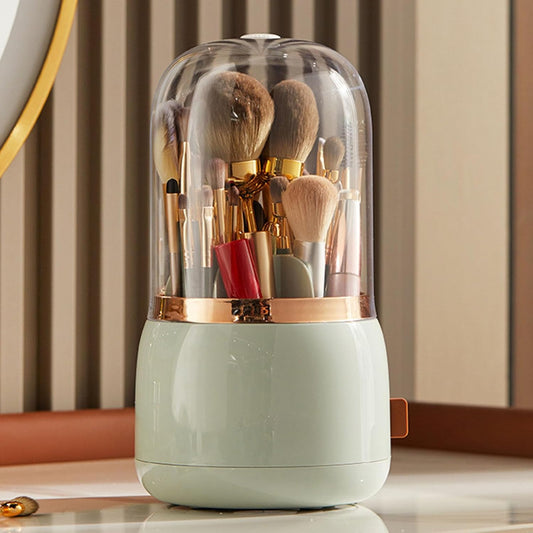 360°Rotating Base Makeup Brush Holder with Lid-Light Green