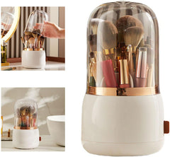 360°Rotating Base Makeup Brush Holder with Lid-White