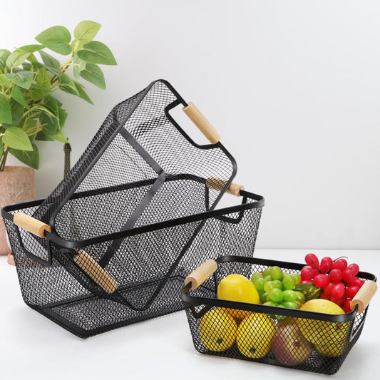 Wooden Handle Wire Basket-Large