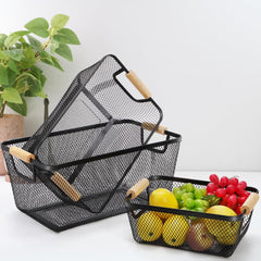 Wooden Handle Wire Basket-Medium