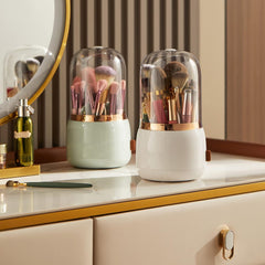 360°Rotating Base Makeup Brush Holder with Lid-Light Green
