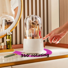 360°Rotating Base Makeup Brush Holder with Lid-White