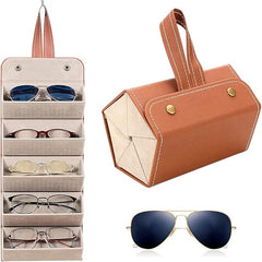 5 Slots Leather Sunglasses Organizer-Brown