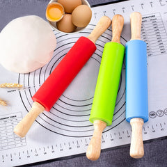 Wooden Handle Silicone Rolling Pin-Green