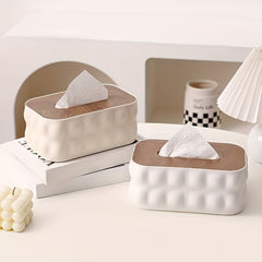 Napkin Holder With Wooden Lid-Offwhite