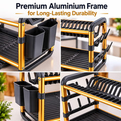2-Tier Aluminium Dish Drying Rack-Golden
