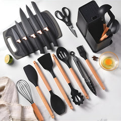 19 Pcs Silicone Cooking Kitchen Utensils Set Black