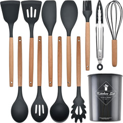 12 pcs Non-Stick Cooking Kitchen Utensils Medium-Dark Grey