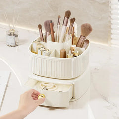 Rotating Cosmetic Holder with Drawer-Offwhite