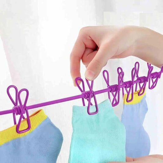 Cloth Drying Rope with 12 Clips