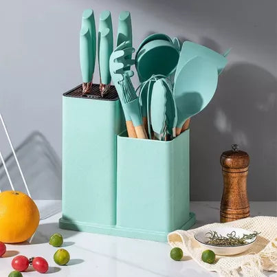 19 Pcs Silicone Cooking Kitchen Utensils Set Light Green