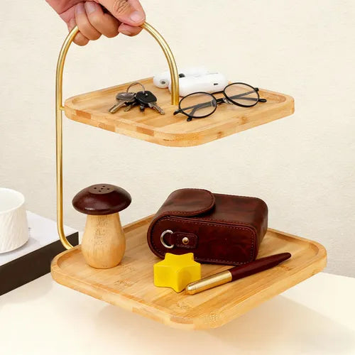 2 Tier Square Wooden Tray