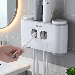Wall-Mounted Toothpaste Dispenser & Toothbrush Holder