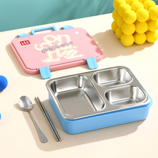 3 Grid Stainless Steel Lunch Box-Pink