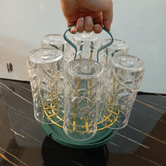 Glass Stand Golden Green Round