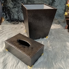 Leather DustBin+Tissue Box Set