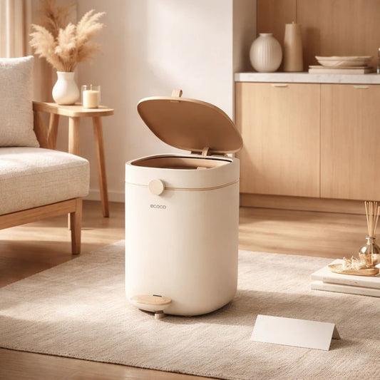 12L Foot Pedal Trash Can-Light Brown