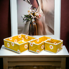 3 Pc Printed Storage Organizer-Mustard Flower