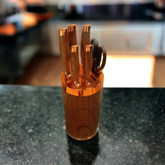 Knife Set with Stand Round-Brown