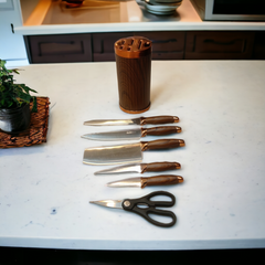 Knife Set with Stand Round-Brown